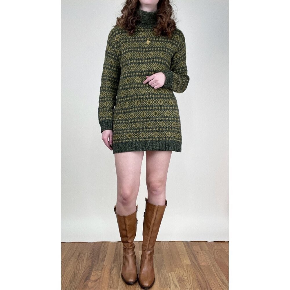 Vintage Fair Isle Sweater Dress Mini Scandi Girl Scandinavian Winter Christmas